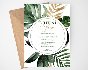 Tropical Bridal Shower Invitation, Printable Bridal Shower Invitation, Luau, Boho Bridal Shower, Editable Invitation, Invitation Template,