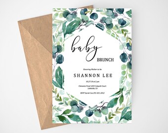 Baby Brunch Invitation, Brunch for Baby, Greenery, Brunch Baby Shower, Brunch Invite, Rustic, Invitation Template, Baby Shower Invites, DIY