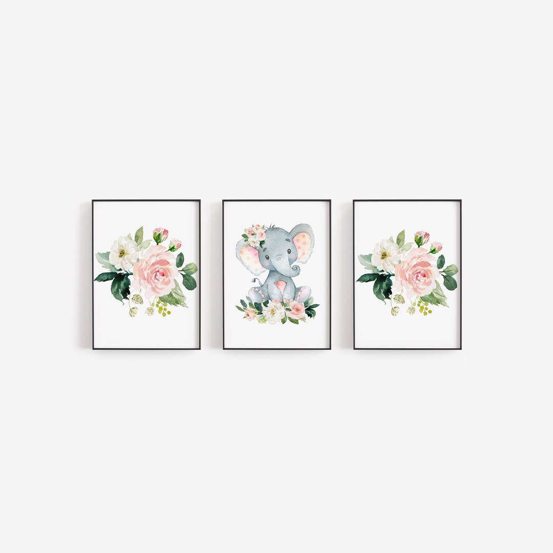 Elephant Nursery Elephant Wall Art Baby Girl Nursery - Etsy