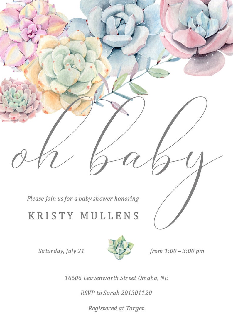 Succulent Baby Shower Invitation Cactus Baby Shower Etsy
