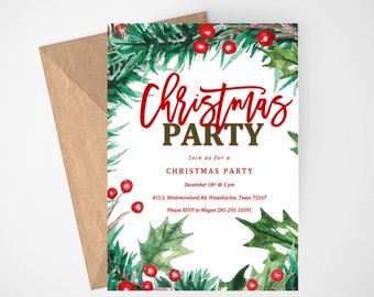 Christmas Party Invitation, Printable Christmas Invite, Rustic Christmas, Winter Party, Holiday Party, Christmas Dinner, Christmas Invites
