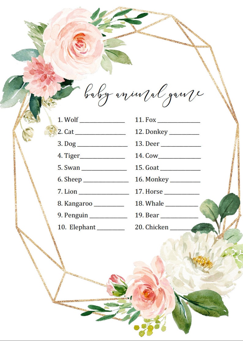 Baby Shower Activity Girl Baby Shower Baby Game Gold and Floral Who knows Mommy best DIY Baby Animal Game Pink Baby Shower Games