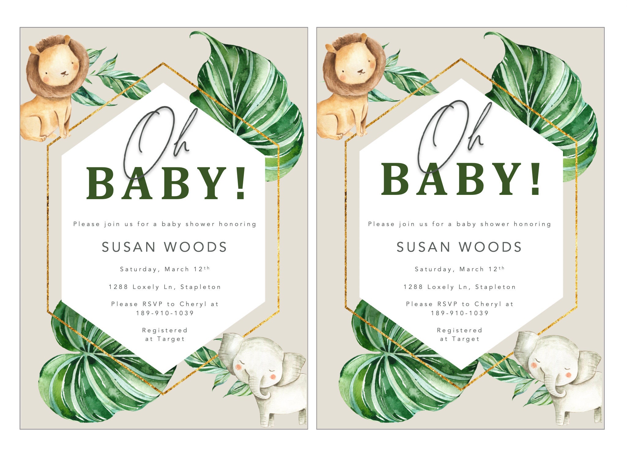 Oh Baby Safari Baby Shower Invitation Jungle Baby Shower Etsy