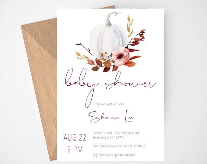 Printable Fall Baby Shower Invitation, Pumpkin Baby Shower Invitation ...