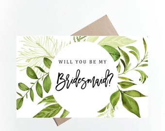 Will you be my Bridesmaid, Bridesmaid Proposal Card, Ask Bridesmaid, Greenery, Instant Download, Proposal Box, Bridesmaid Cards, Leaves, DIY