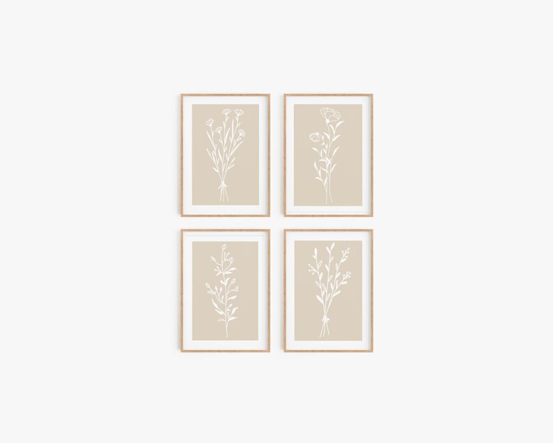 Beige Floral Wall Art Simplistic Floral Wall Art Set Neutral Etsy