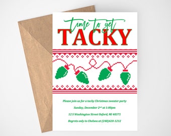 Tacky Sweater Party Invitation, Ugly Christmas Party, Ugly Sweater Party, Tacky Christmas, Ugly Sweater Invite, Printable Invitation, Red,