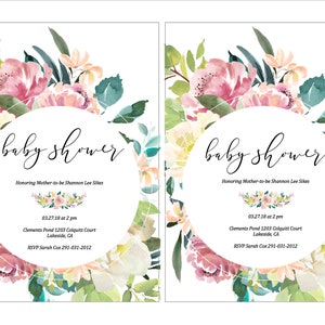 Baby Girl Shower Invitation Template, Baby Shower Invitation Girl, Floral Baby Shower Invitation, Instant Download, Editable Invitation image 2