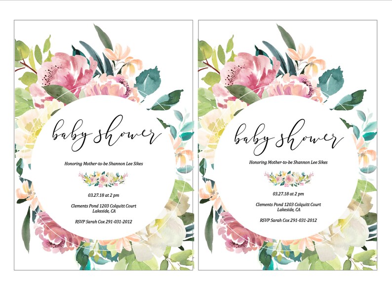 Baby Girl Shower Invitation Template, Baby Shower Invitation Girl, Floral Baby Shower Invitation, Instant Download, Editable Invitation image 2