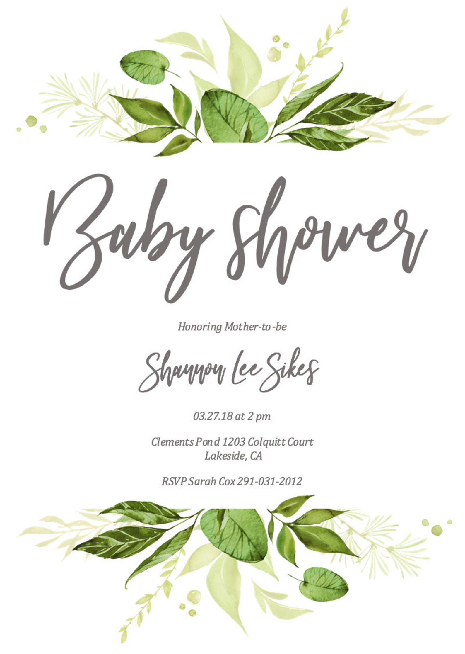 Greenery Baby Shower Invitation Template Rustic Greenery Baby Etsy