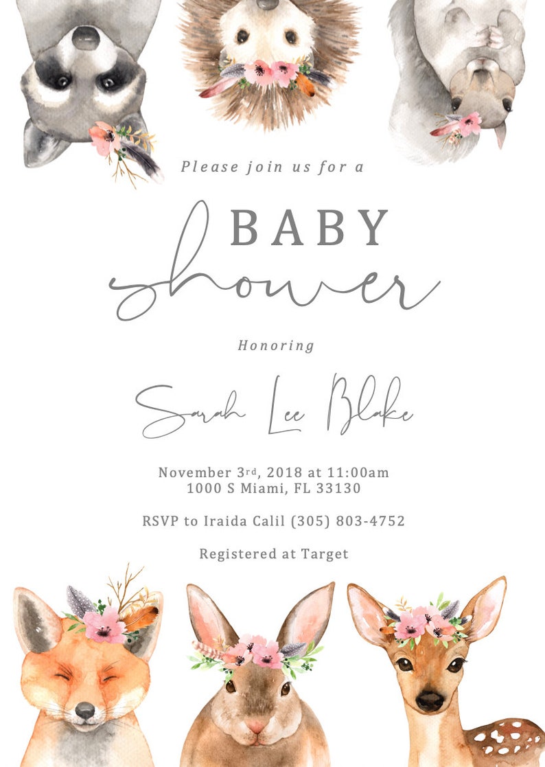 Woodland Baby Shower Invitation Girl Baby Shower Invitation Etsy