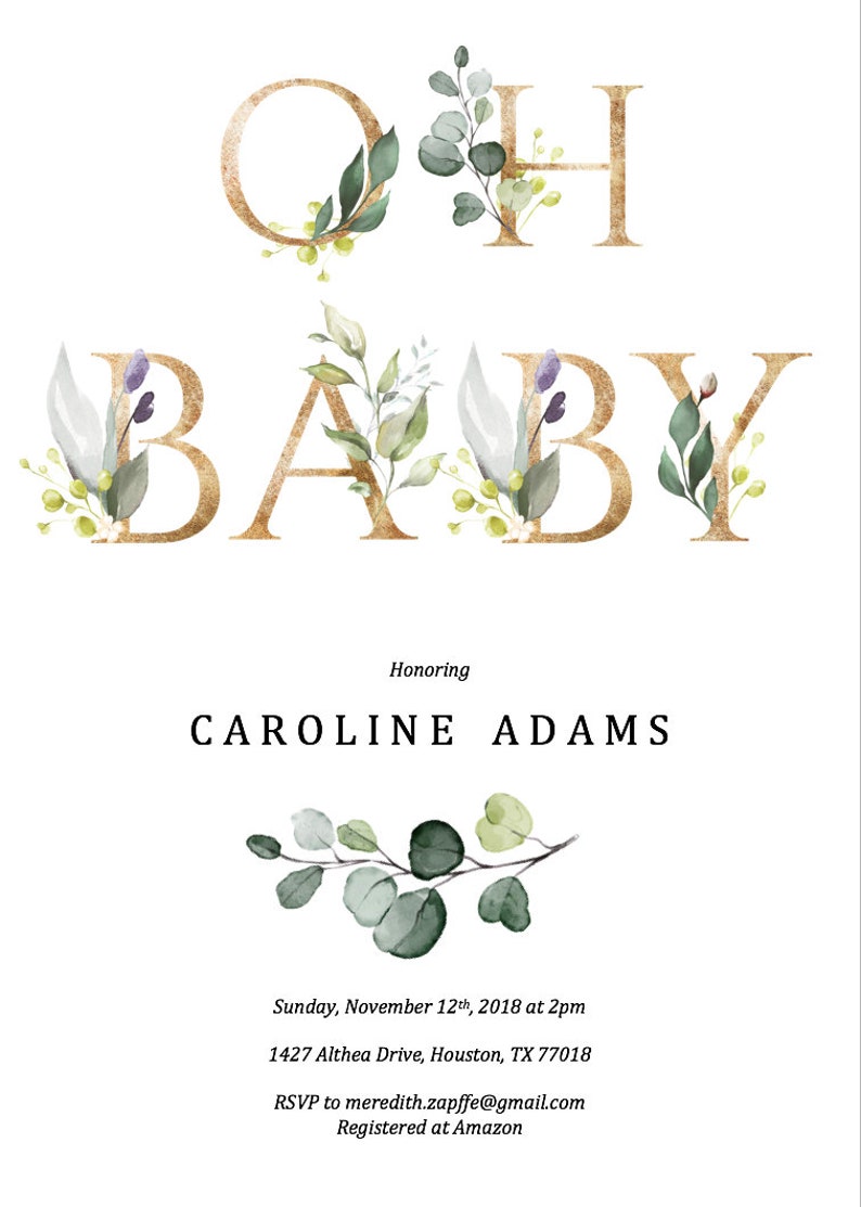 Greenery Baby Shower Invitation Template Editable Greenery Etsy