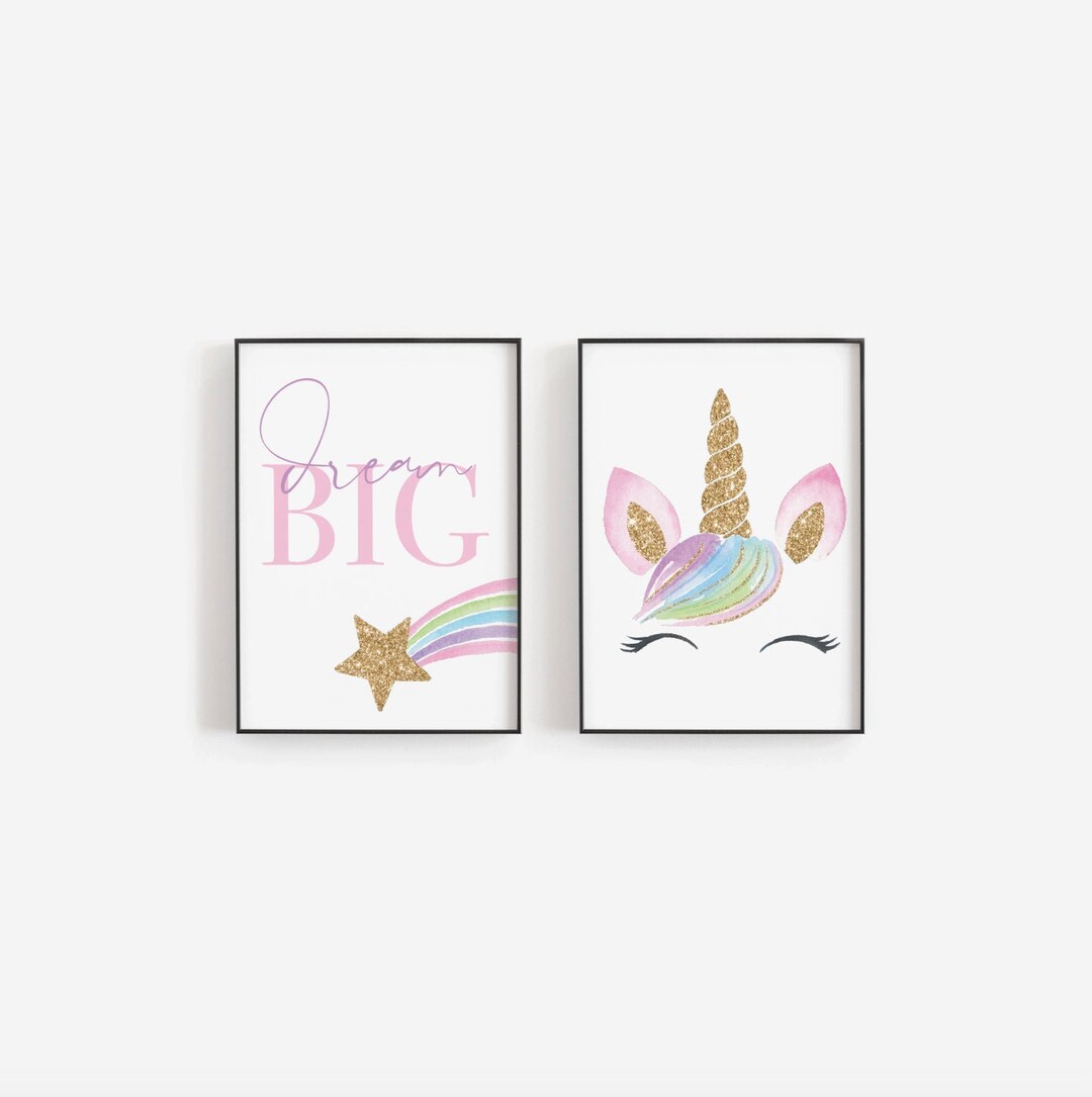 Unicorn Wall Art, Printable Unicorn Wall Decor, Nursery Wall Art Girl ...