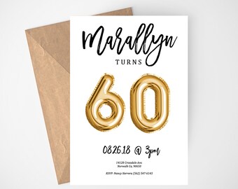 60th Birthday, 60th Birthday Invite, Sixty Birthday, 60th Birthday Party, Printable Invitation, Birthday Invitation, Birthday Bash, Download