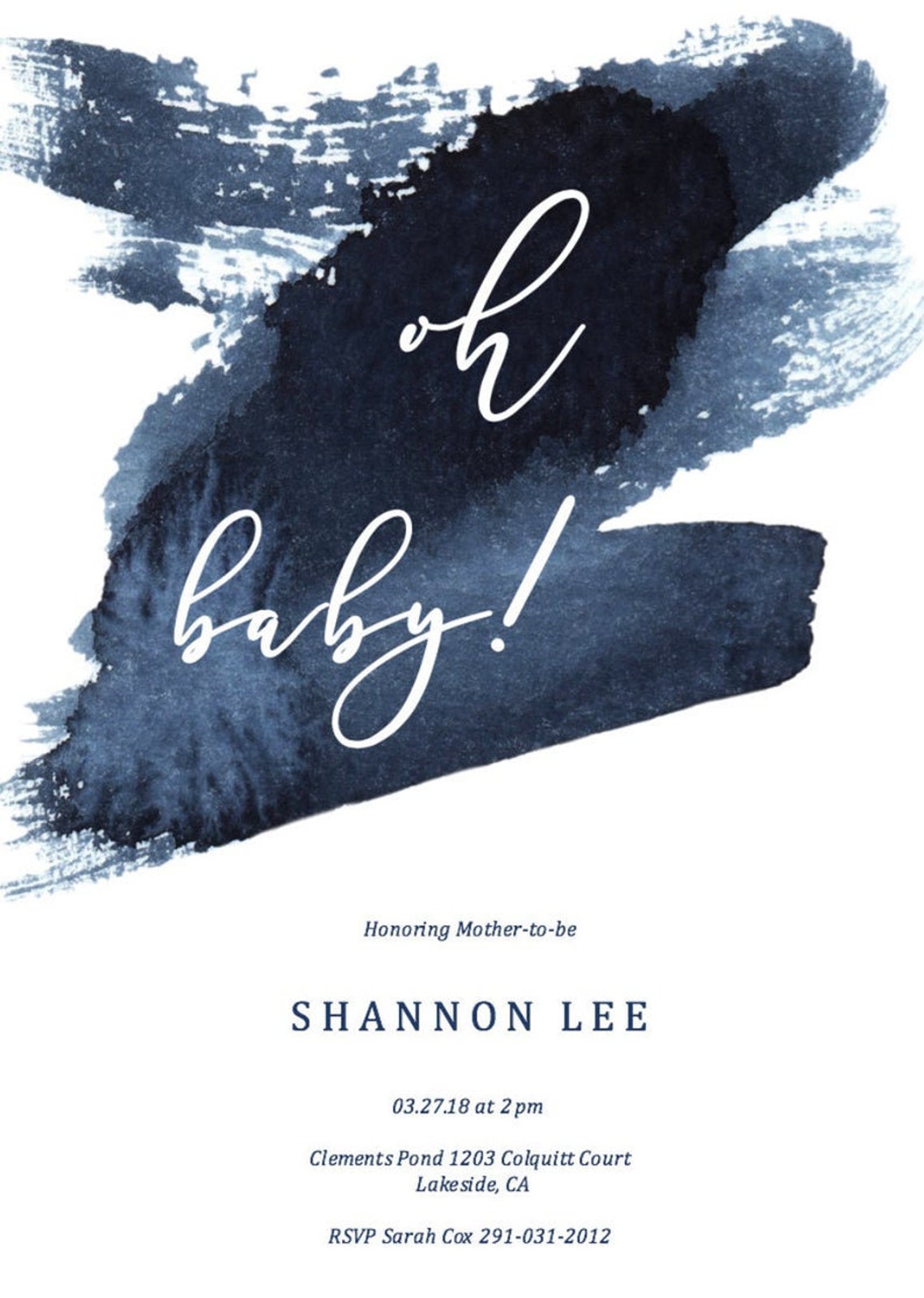 Navy Blue Baby Shower Invitation Boy Baby Shower Invitation Etsy