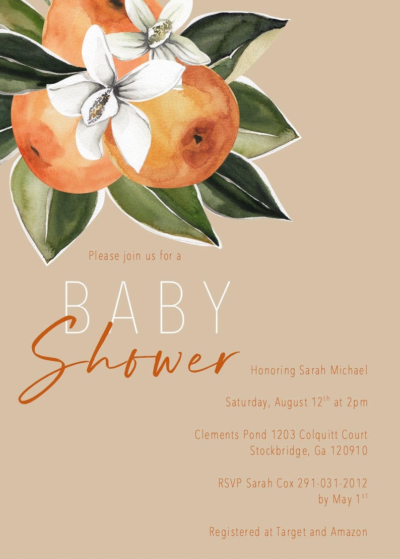 Oranges Baby Shower Invitation Citrus Baby Shower Invitation Etsy