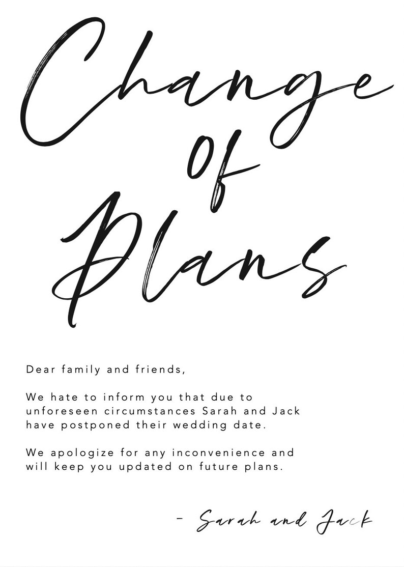 Postpone Wedding Card, Cancelled Wedding Postcard, Change of Plans Announcement, Wedding Cancellation, Change of Date Template image 2