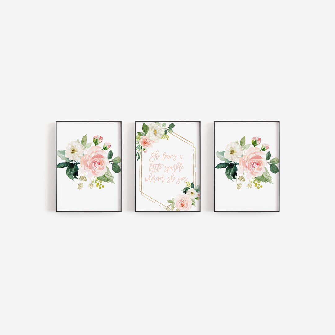 Blush Pink Floral Wall Art Floral Wall Art Set Baby Girl - Etsy