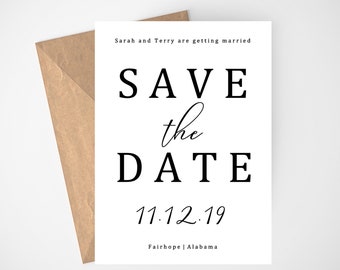 Save the Date Editable Template, DIY Save the Dates, Printable Save the Date Template, Minimalist Save the Date Wedding Template, Simple