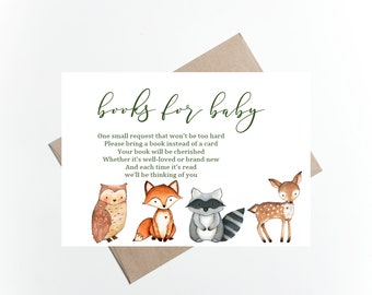 Woodland Baby Book Request, Books for Baby, Bring a Book Card, Woodland Theme, Baby Animals, Fox, Bring a Book, Baby Library, Baby Books