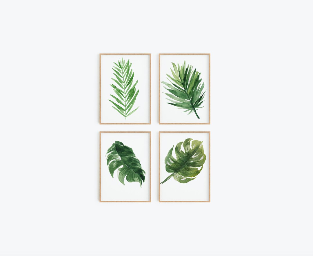 Palm Tree Leaves Wall Art Botanical Prints Set Greenery Etsy