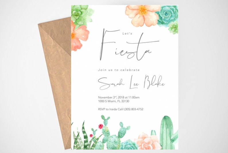 Fiesta Bachelorette Party Invitation Succulents, Printable Bachelorette Party Invitation Printable Invitation Fiesta Party Invitation