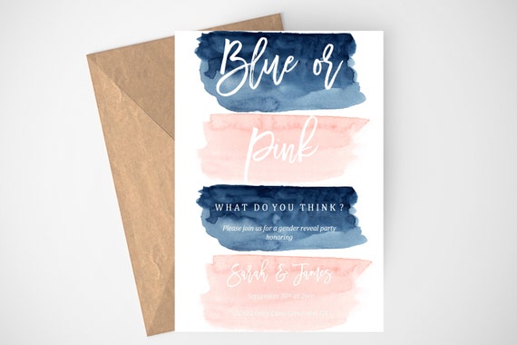 gender reveal invite blue or pink twin gender reveal gender etsy