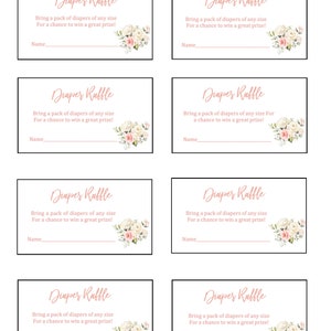 Diaper Raffle, Diaper Raffle Ticket, Floral Diaper Raffle, Girl Baby Shower, Floral, Diaper Raffle Cards, Baby Shower Girl, Blush Pink, DIY image 2