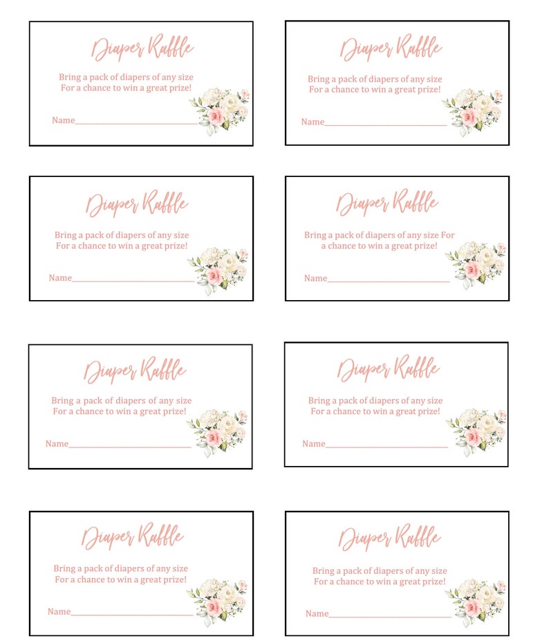 Diaper Raffle, Diaper Raffle Ticket, Floral Diaper Raffle, Girl Baby Shower, Floral, Diaper Raffle Cards, Baby Shower Girl, Blush Pink, DIY image 2