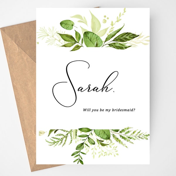 Bridesmaid Proposal Card, Ask Bridesmaid, Will you be my Bridesmaid, Greenery, Bridesmaid Gifts, Proposal Box, Bridal Cards, Maid of Honor,