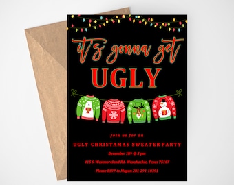 Ugly Christmas Sweater Party Invitation, Ugly Christmas Sweater Invite, Holiday Party, Tacky Sweater Party, Tacky Christmas, Tacky Sweater