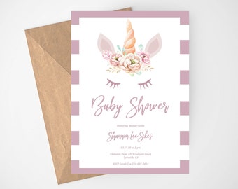 Floral Unicorn Baby Shower Invitation, Unicorn Birthday, Floral, Baby Shower Invites, Girl Baby Shower, Printable Invitation, Magical, DIY