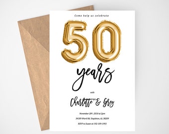 50th Anniversary Invitation, 50 Year Anniversary, Printable Invitation, Anniversary Invites, Gold, Anniversary Party, Anniversary Invite,