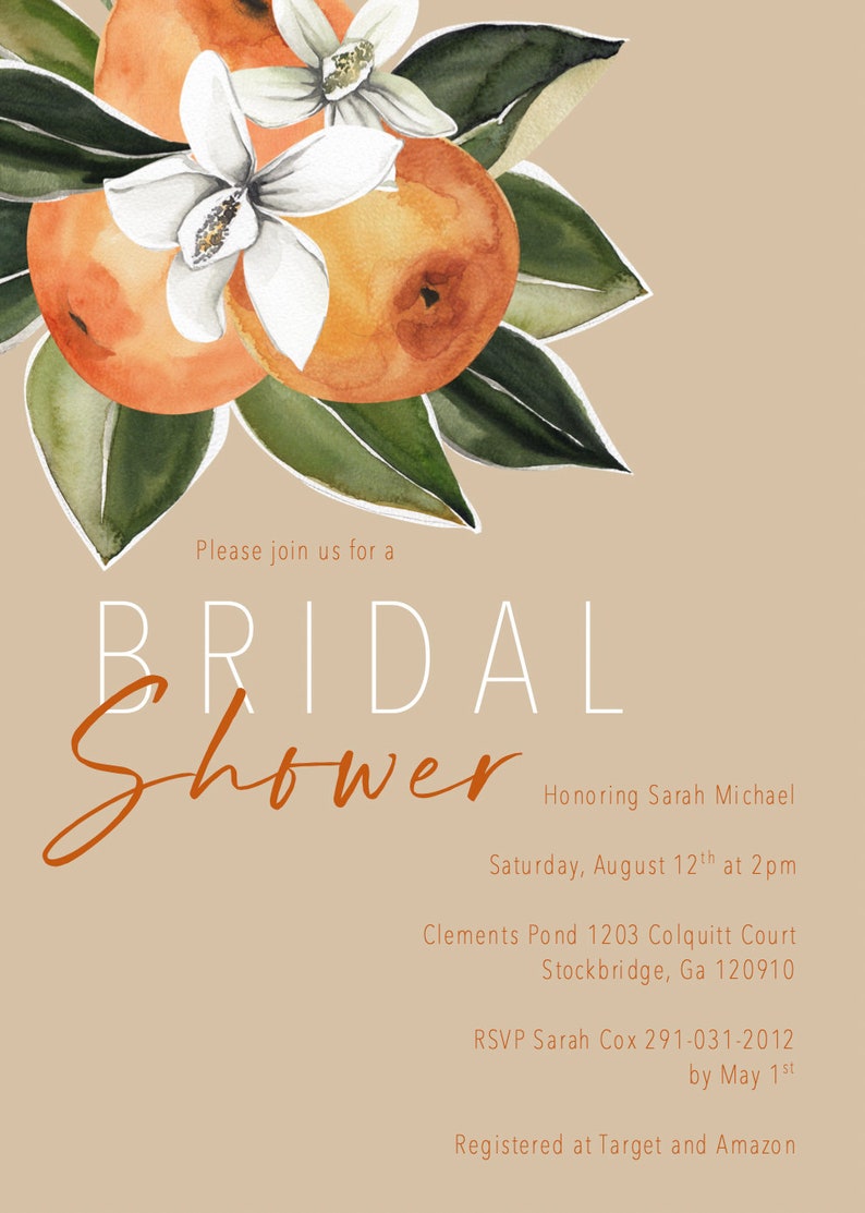 Citrus Bridal Shower Invitation Bridal Brunch Invitation Etsy