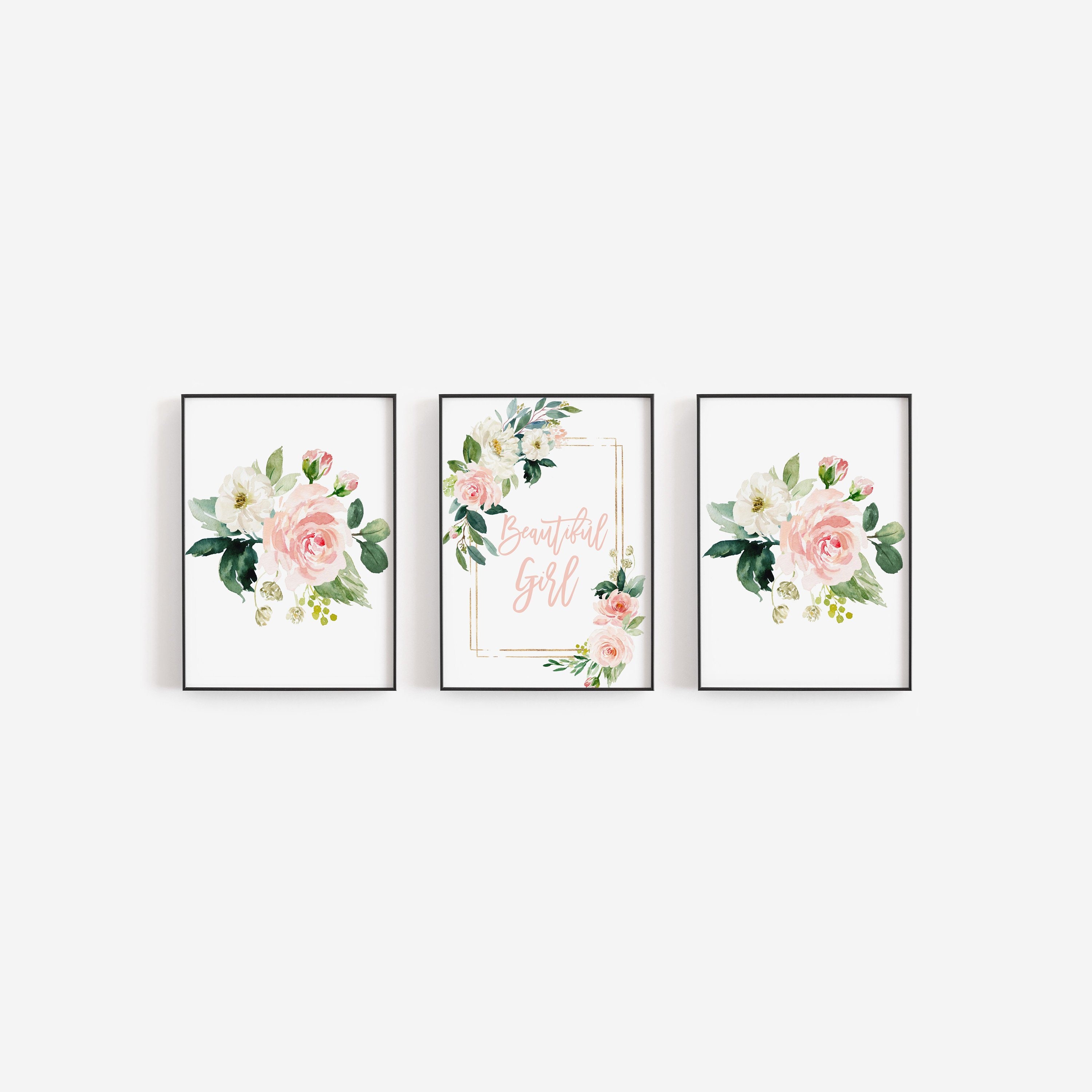 Nursery Wall Art Baby Girl Nursery Blush Pink Floral Wall Etsy