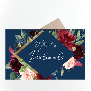Bridesmaid Card, Printable Will you be my Bridesmaid Card, Instant Download, Bridesmaid Proposal Card, Bridesmaid Gift Box, Burgundy, Floral