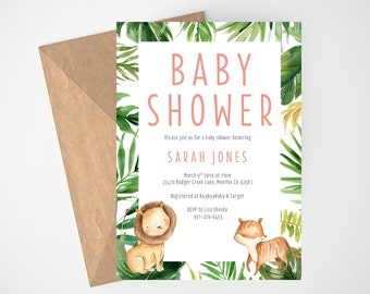 Safari Baby Shower Invitation, Jungle Baby Shower Invitation, Girl Safari Baby Shower Invitation, Baby Shower Invitation Girl, Greenery,