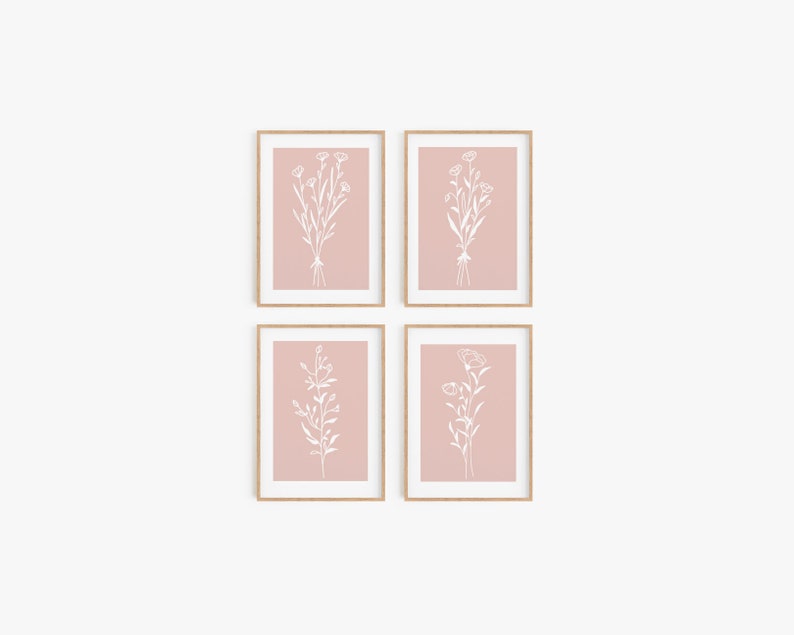 Blush Pink Floral Wall Art Simplistic Gallery Wall Art Girl Etsy