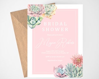 Succulent Bridal Shower Invitation Template, Cactus Bridal Shower Invitation, Succulent Invitation, Editable Bridal Shower Invitations, DIY