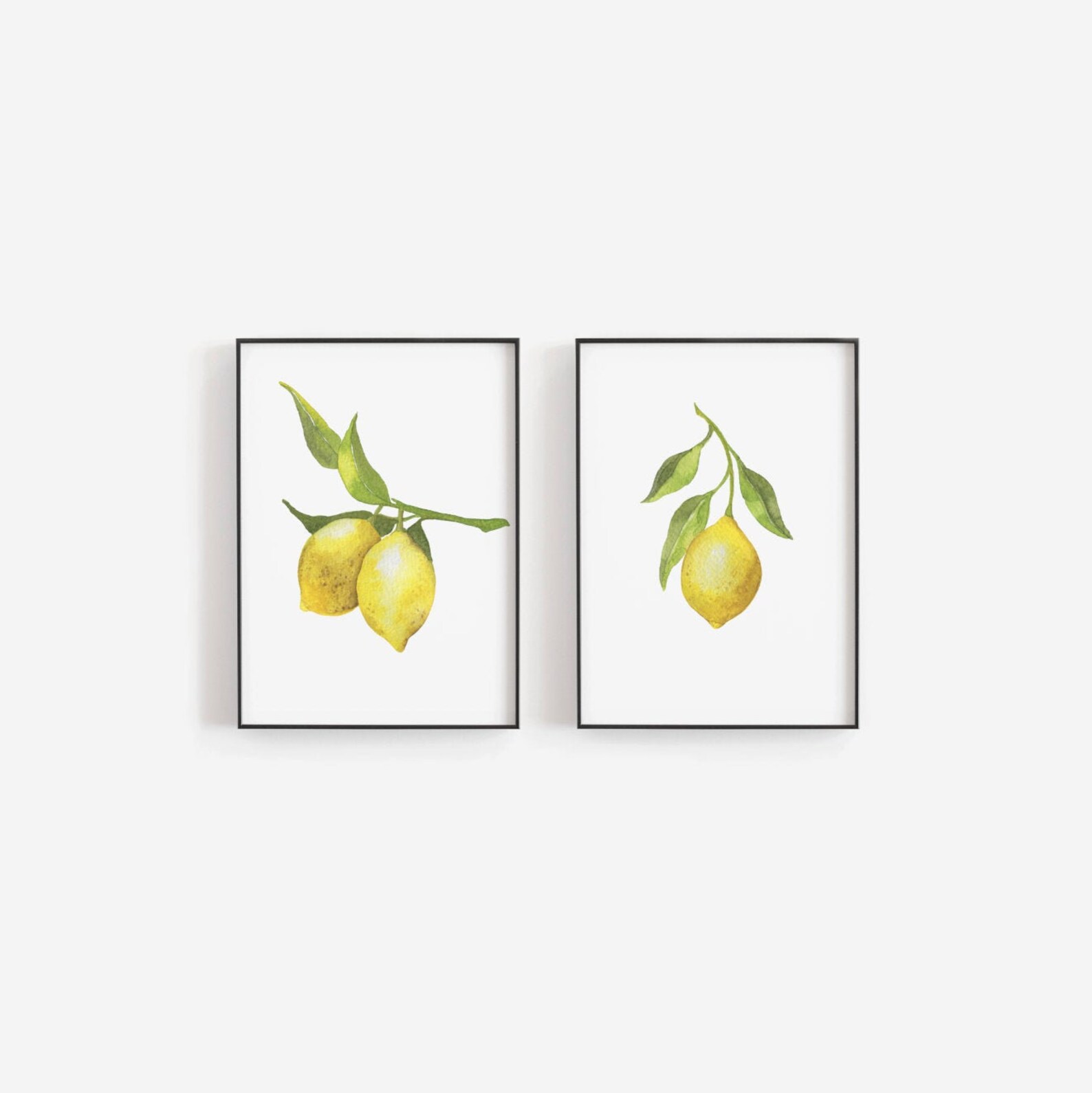 Lemon Wall Art Set Watercolor Lemon and Greenery Wall Decor Etsy