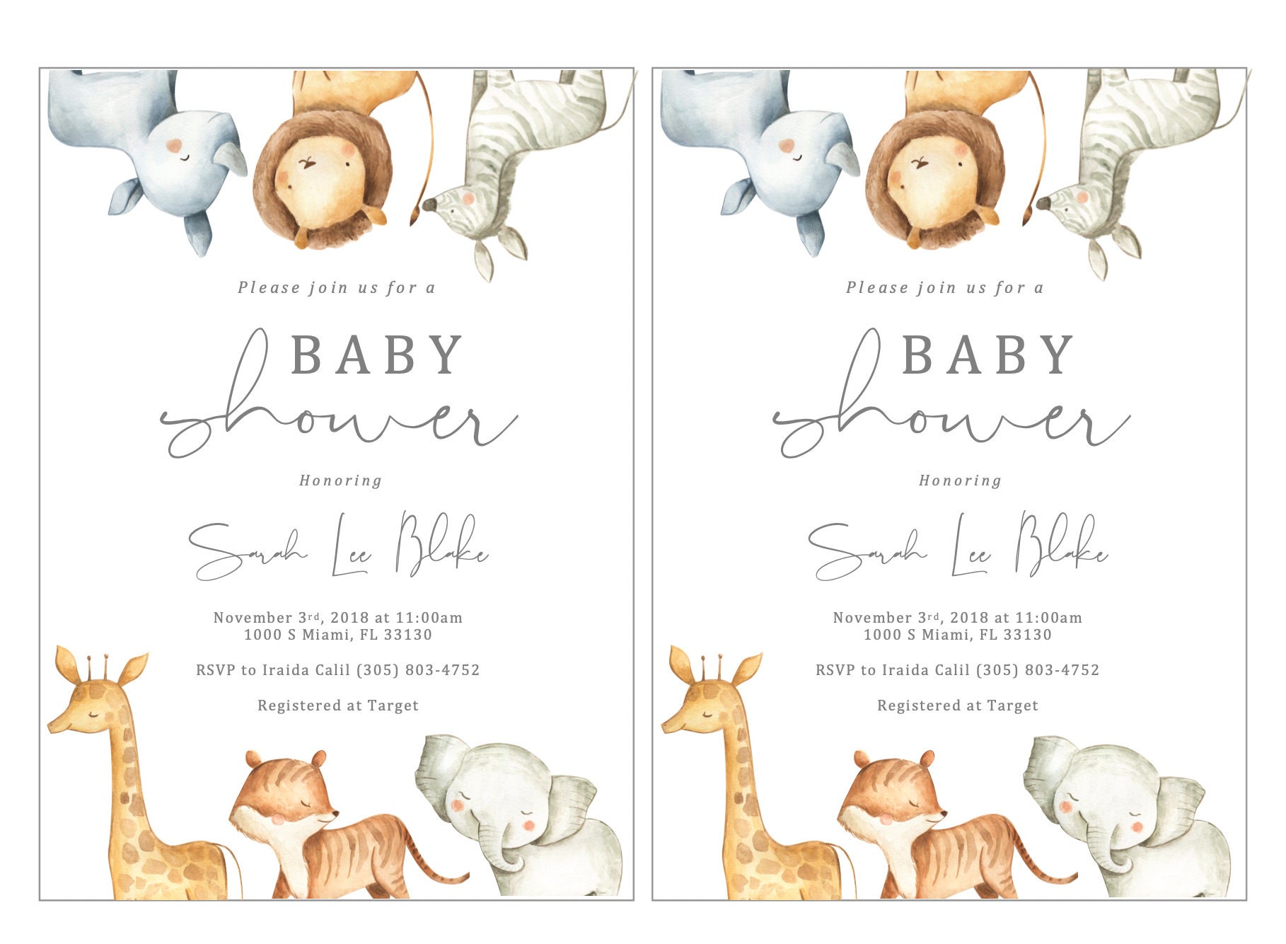 Printable Baby Shower Invitation Safari Baby Shower - Etsy