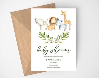 Printable Jungle Baby Shower Invitation, Elephant Baby Shower Invitation, Editable Baby Shower Invitation Template, Baby Shower Invites Boy