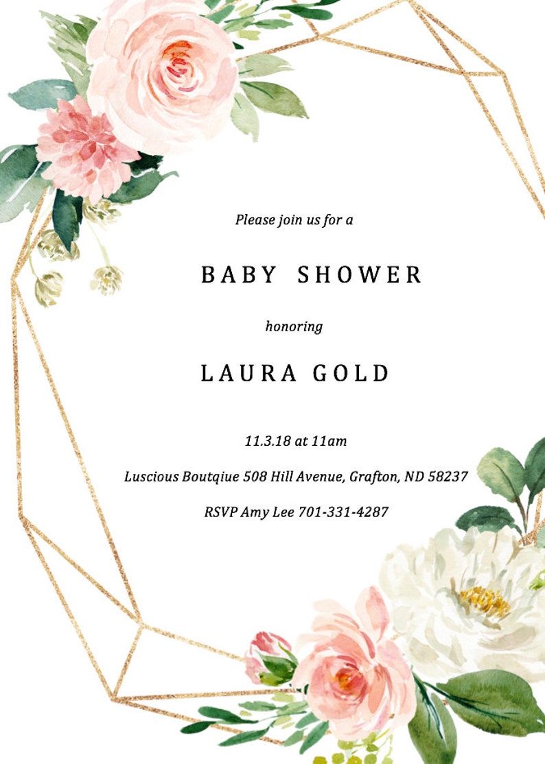 Floral Baby Shower Invitation Template Baby Shower Invitation Etsy