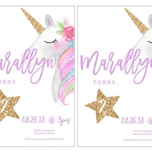 Unicorn Birthday Party Invitation Printable Unicorn - Etsy