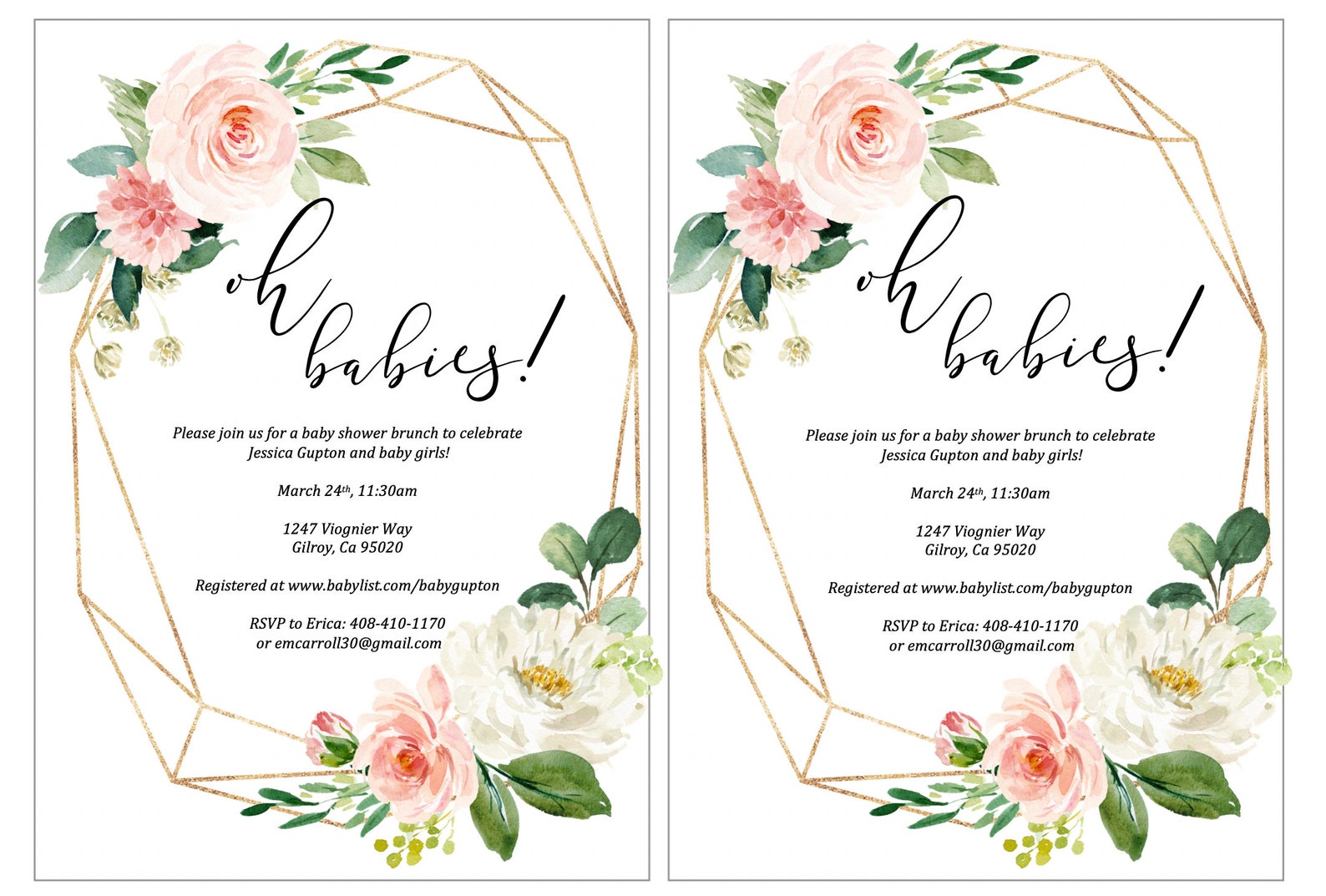 Twin Baby Shower Invitation Twin Invitation Twin Baby Etsy