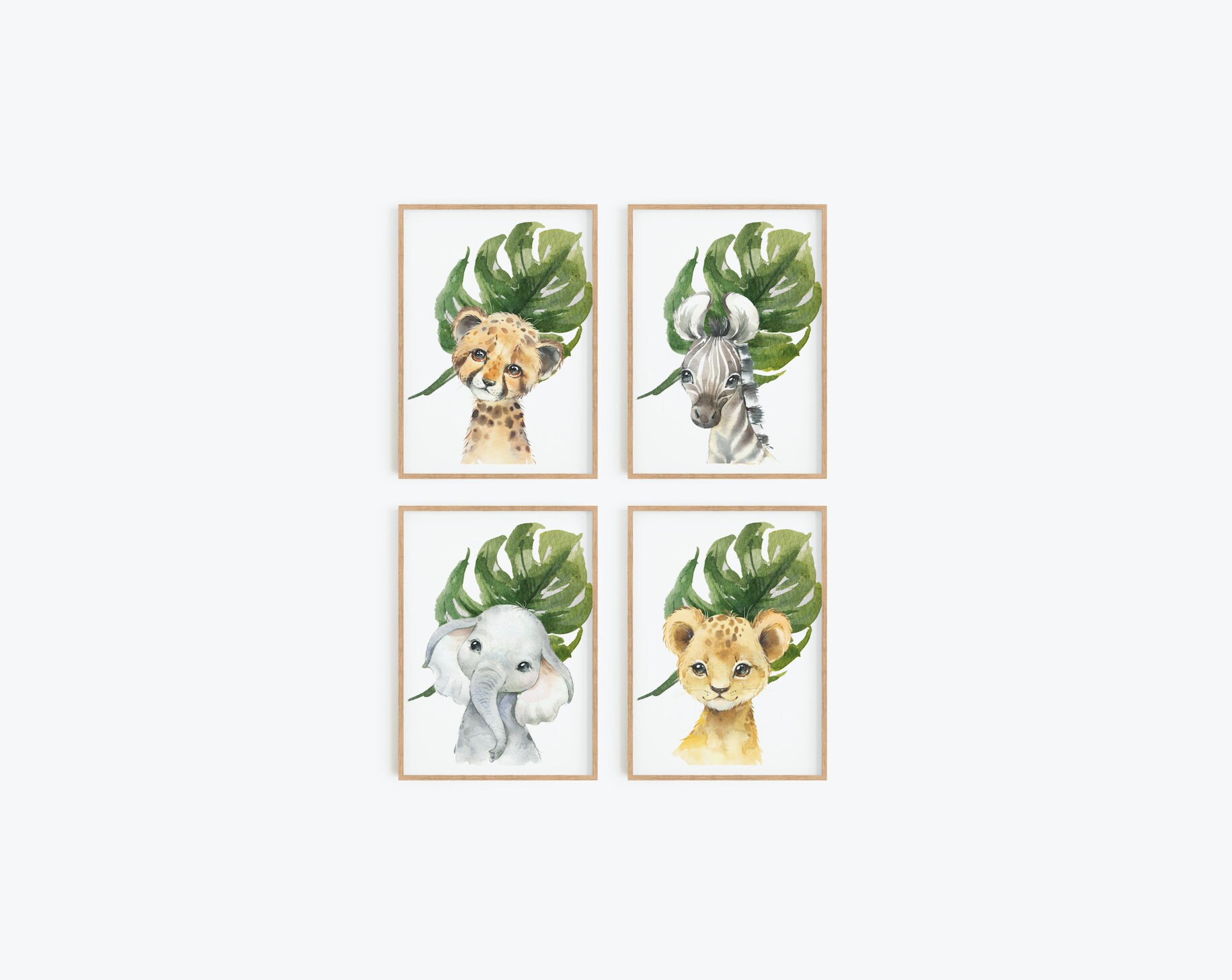 Set of 4 Safari Animals Wall Art Jungle Animal Wall Art Etsy