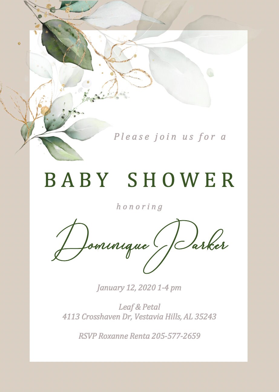Greenery Baby Shower Template Greenery and Gold Baby Shower | Etsy