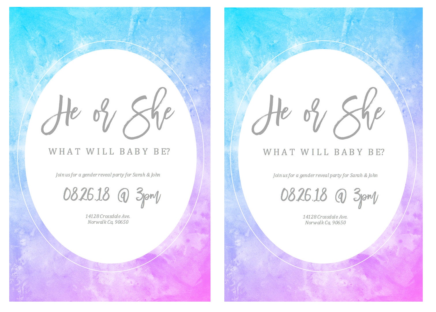 Gender Reveal Invitation Template He or She What Will Baby Etsy