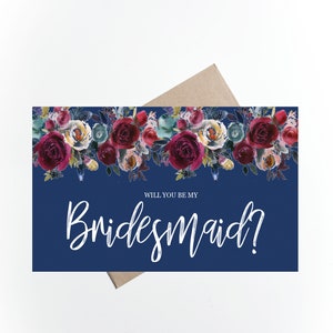 Will you be my bridesmaid, Bridesmaid Proposal Card, Floral, Navy, Bridal Cards, Proposal Box, Bridesmaid Gift Box, Bridal Party, DIY