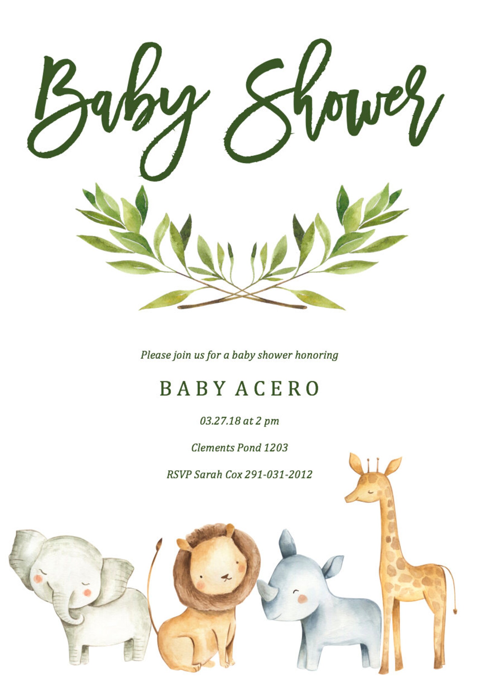 Safari Baby Shower Invitation Jungle Baby Shower Invitation Etsy Canada